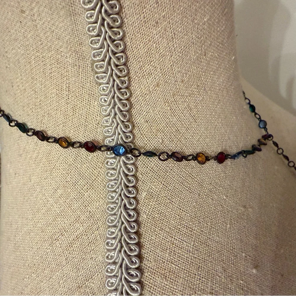 NECKLACE Y OXIDIZED BRONZE COLOR CHAIN WITH MULTI COLOR AUSTRIAN CRYSTALS USA
